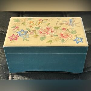 Vintage Fabric With Floral And Butterfly
Embroidery Musical Jewelry Box